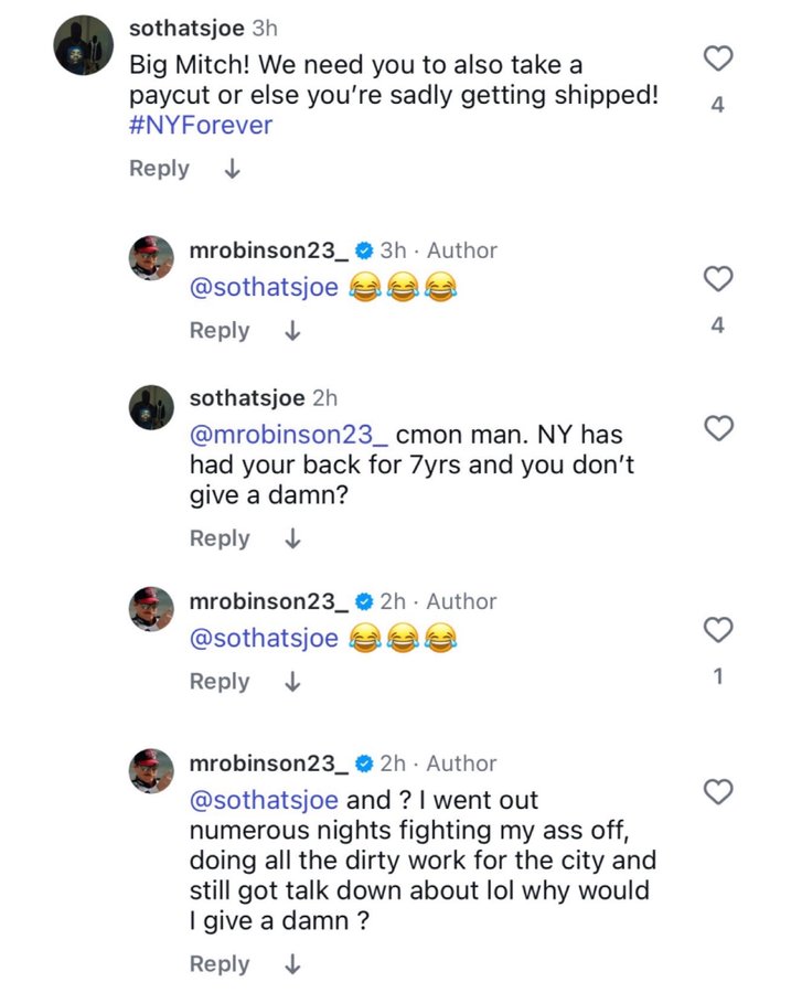 米切尔·罗宾逊怒怼让他降薪的球迷:我做了所有脏活累活还被瞧不起